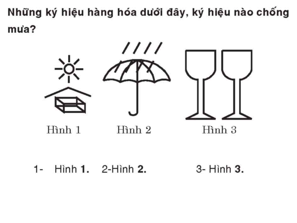 Những ký hiệu hàng hoá dưới đây, ký hiệu nào chống mưa?