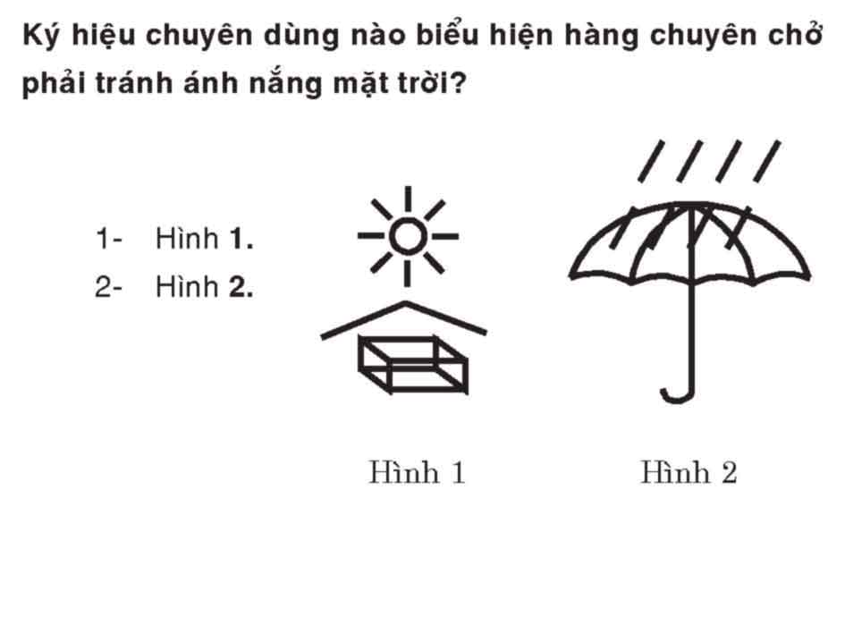 Ký hiệu chuyên dùng nào biểu hiện hàng chuyên chở phải tránh ánh nắng mặt trời?